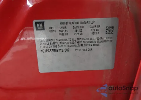 2014 Chevrolet Cruze 1Lt Auto из США, поврежденный, VIN 1G1PC5SB0E7127002